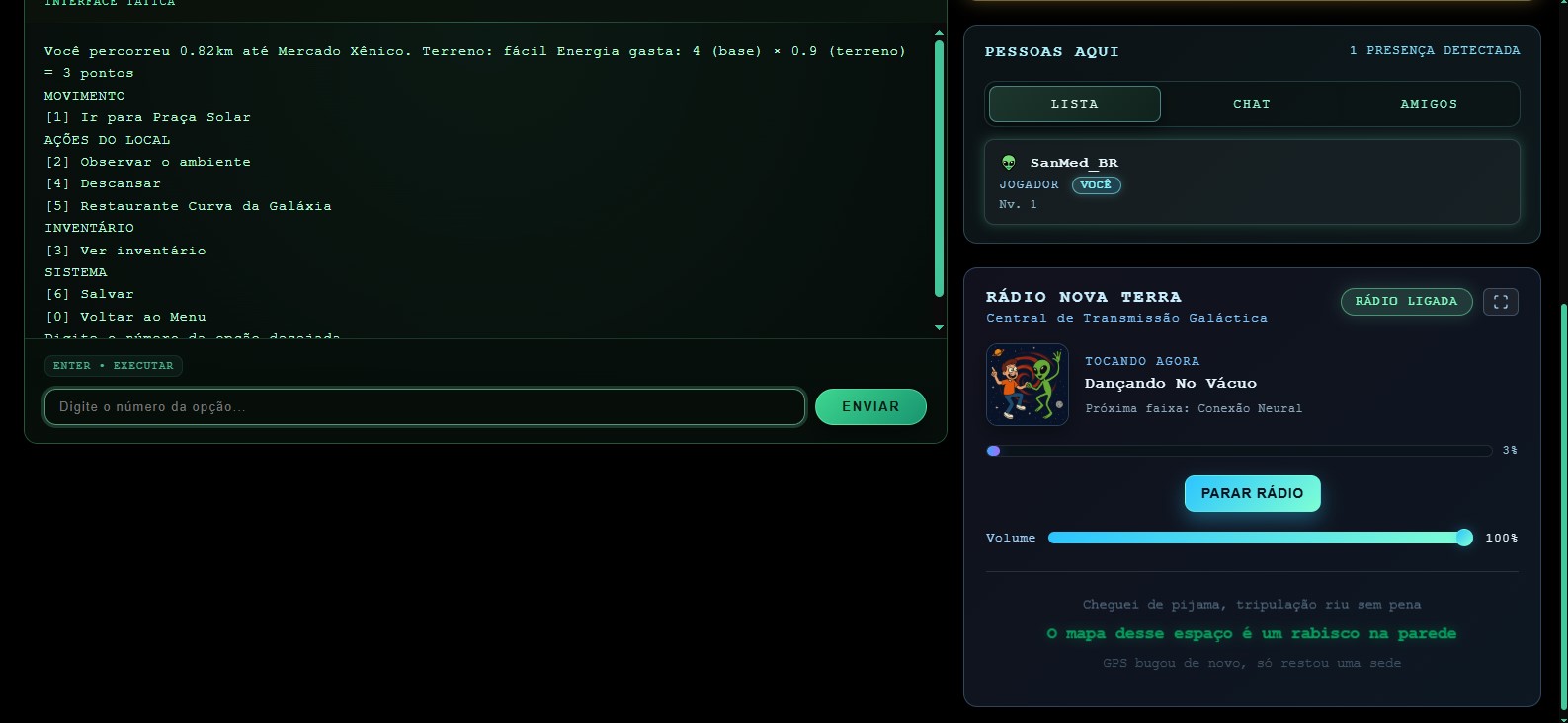 Tela de chat e progresso durante a jornada